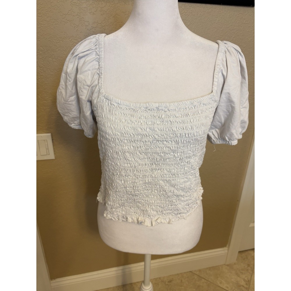 J Crew Smocked Broken In Jersey Cropped Top, White, Medium‎